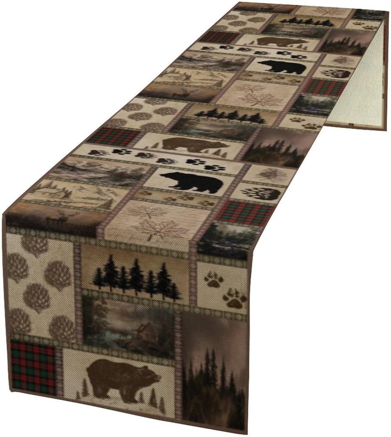 Retro Rusticd Cabin Table Runner Bear Country Farmhouse Vintage Lodge Table Runner for Party Dinner Festival Bedroom Living Room Kitchen 13x120 Inch