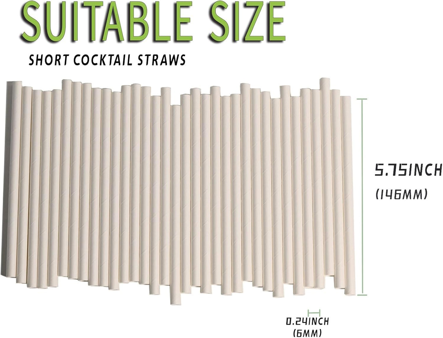 Cocktail Drinking Straws Paper Disposable - 5.75" Small White Straw, Biodegradable Sip Stirrers, for Party, Birthday, Wedding