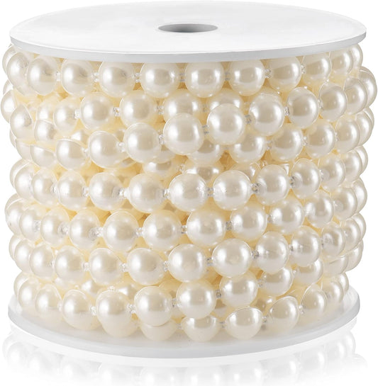 Half-Round Pearl Bead Garland String 11 Yards, 10MM Flat Pearl Beaded Spool Roll Crafts for Wedding Party Decoration (Ivory)