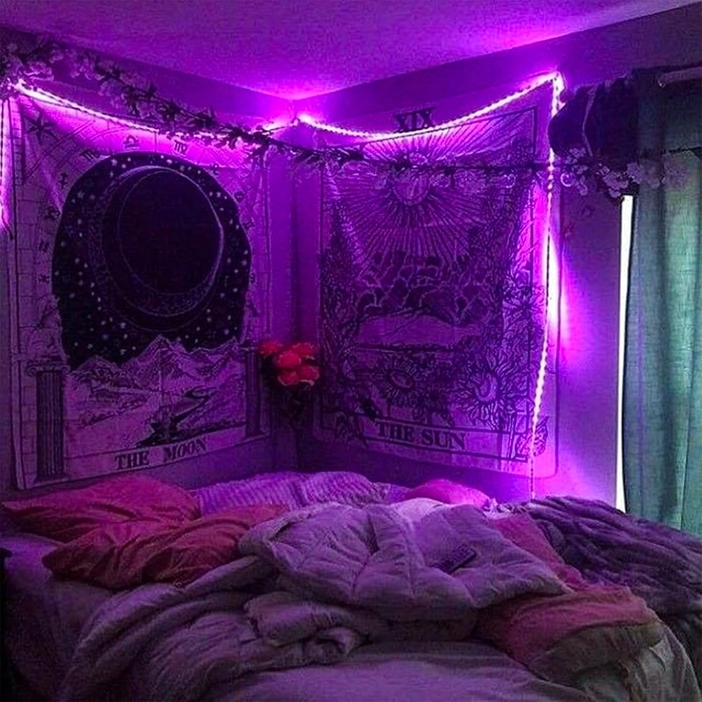 Purple String Lights, 33ft 100 LED 8 Modes Clear Wire Plug in Christmas Easter Tree Decorative Light for Wedding Birthday Party Window Bedroom Hanging Decorations