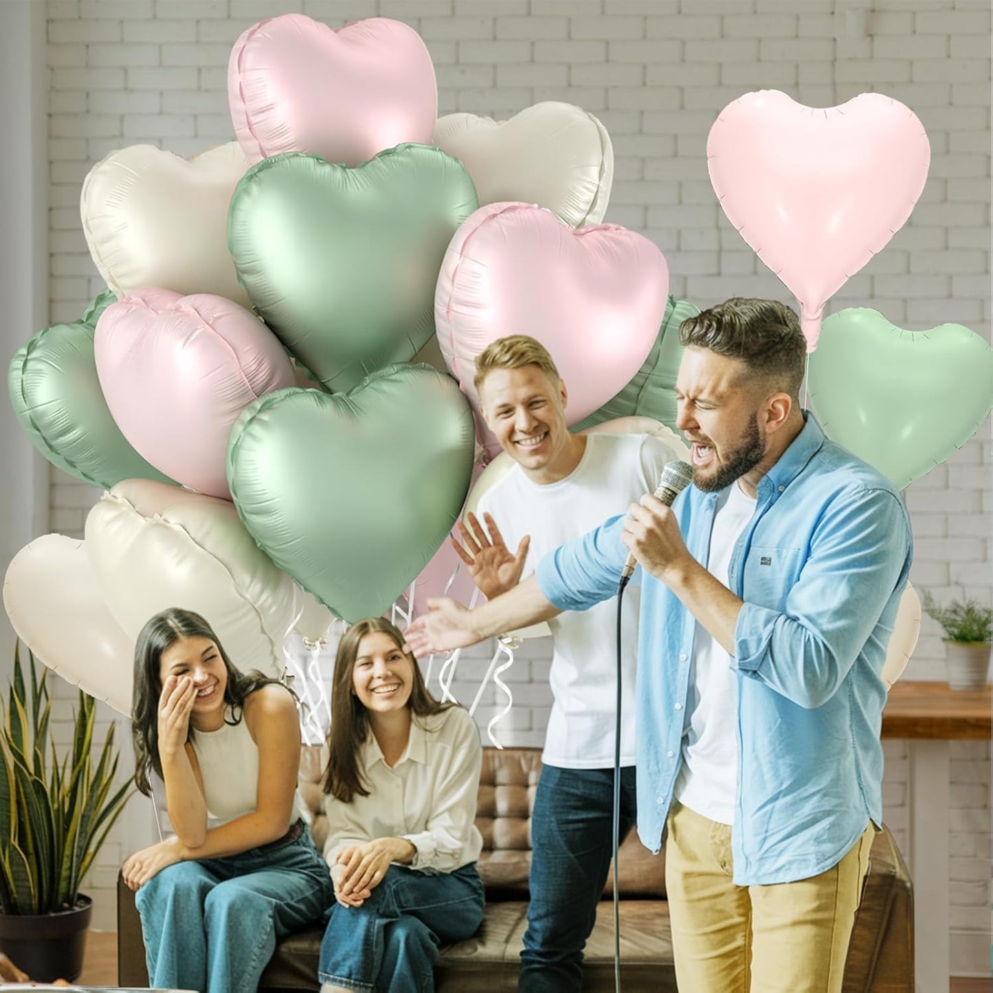 12 Pcs Heart Balloons - 18 inch Sage Green Heart Shaped Foil Helium Balloons for Wedding, Baby Shower, Valentine's Day Parties