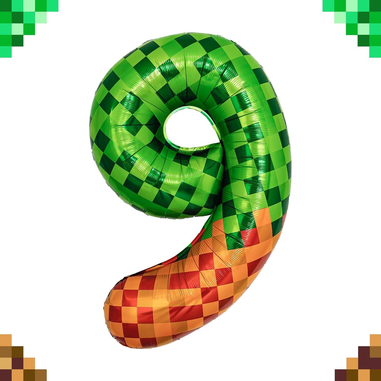 Pixel & TNT Theme 40in Giant Number Balloons - Foil Mylar Birthday Party Decorations for Kids Adults Cumpleaños, Block Style Pixel Art Shape Balloon Decor Supplies (Pixel, Number 9)
