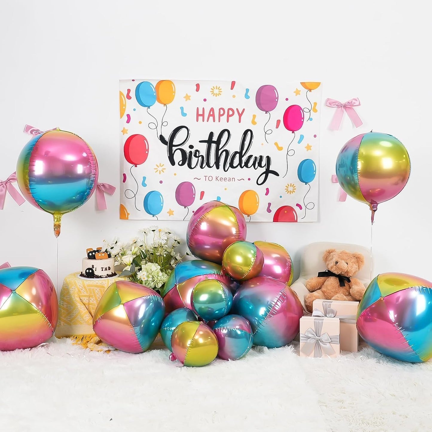 12Pcs Gradient Color Round Foil Balloons, 22" 15" 10" Rainbow Helium Ball Balloon, Metallic Colorful Foil Balloon for Kids Birthday Graduation Wedding Anniversary Prom Party Decorations