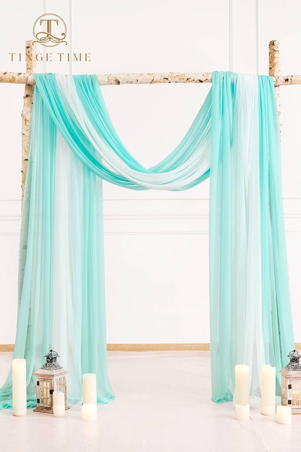 TINGE TIME 3 Panels Wedding Arch Draping Fabric, 30" x 20ft Light Teal Chiffon Fabric Drapery Sheer Backdrop Curtain for Weddings Ceremony Party Decoration, Wedding Arch Drapes for Weddings Ceremony