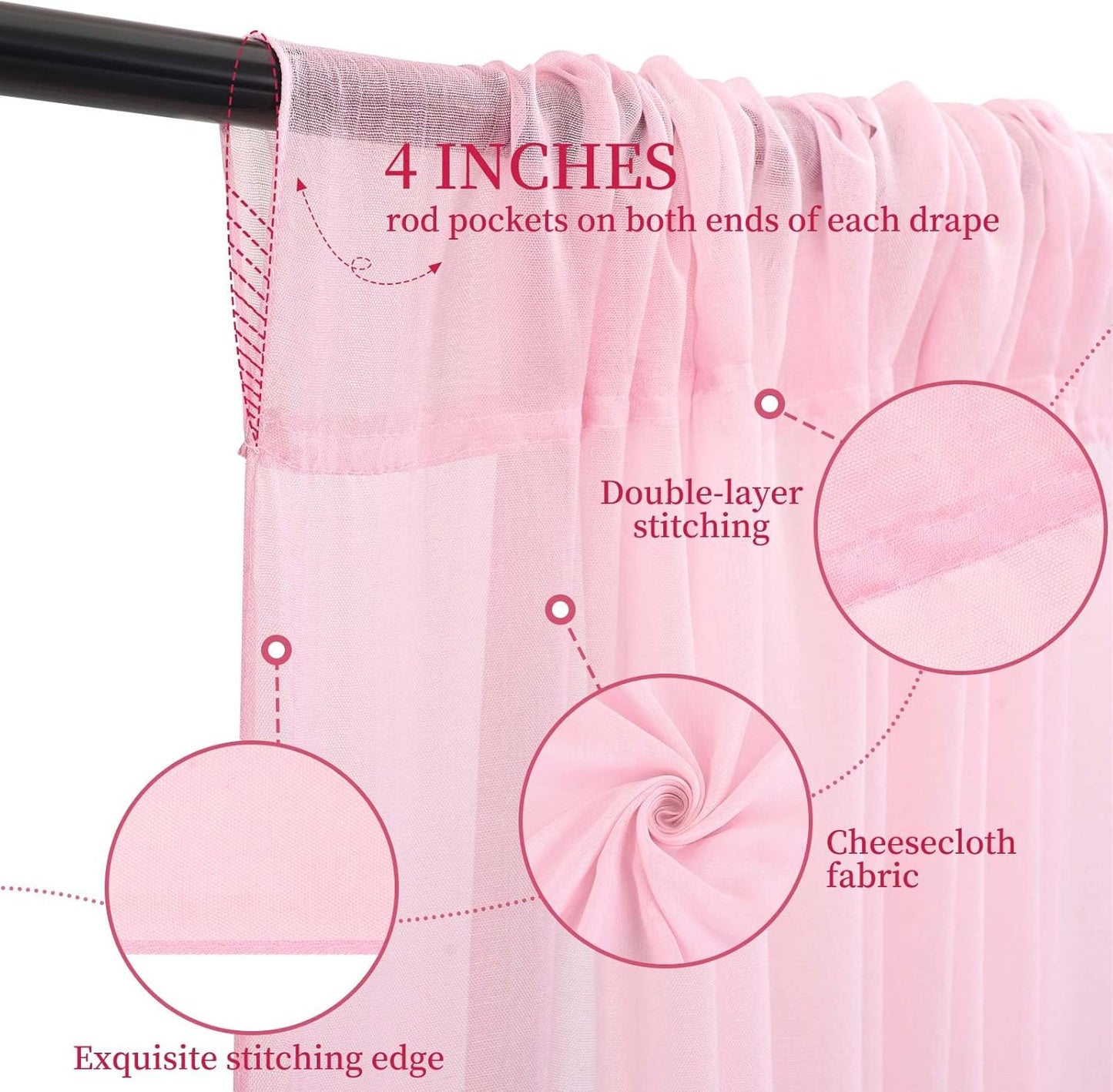 6 Panels Pink Ceiling Drapes for Wedding 5ftx40ft Ceiling Drapes Wedding Arch Draping Fabric Cheesecloth Sheer Curtain Romantic Ceiling Decorations for Weddings Party Banquet Ceremony Stage