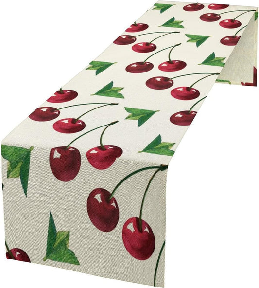 Red Cherry Table Runner Watercolor Tropical Fruit Spring Summer Wild Berry Dinner Runner for Girl Baby Party Holiday Home Kitchen Dining Table Decor 13x90