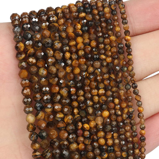 Song Xi 180pcs 2mm Natural Yellow Tiger Eye Gemstone Beads Faceted Round Loose Stone Beads for Jewelry Making