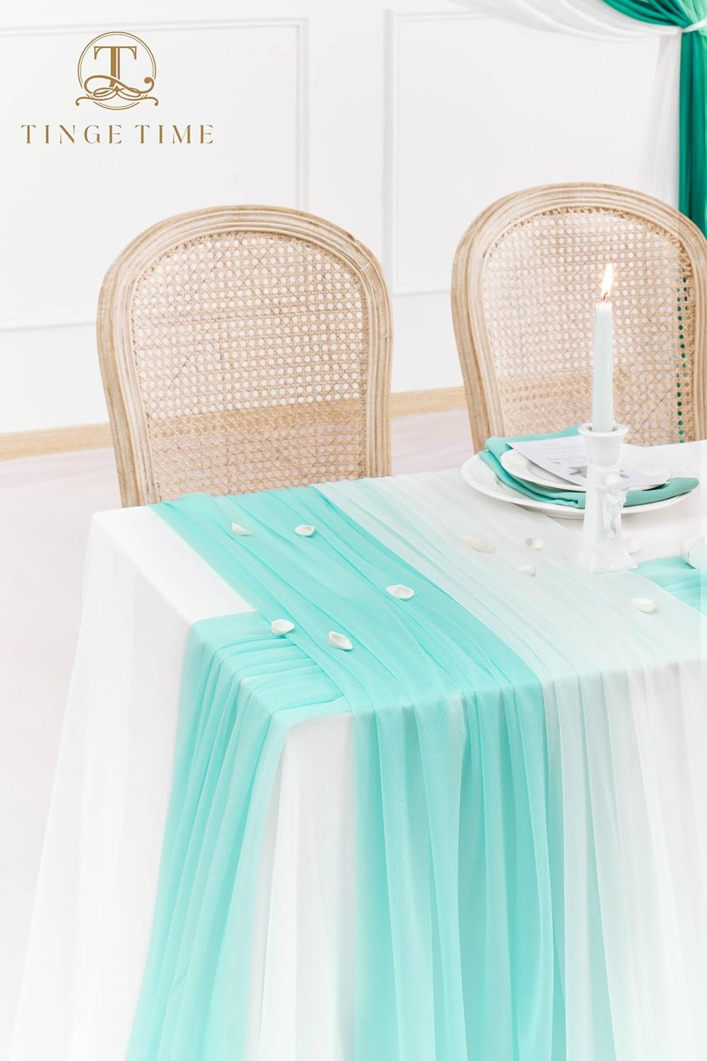 TINGE TIME 3 Panels Wedding Arch Draping Fabric, 30" x 20ft Light Teal Chiffon Fabric Drapery Sheer Backdrop Curtain for Weddings Ceremony Party Decoration, Wedding Arch Drapes for Weddings Ceremony