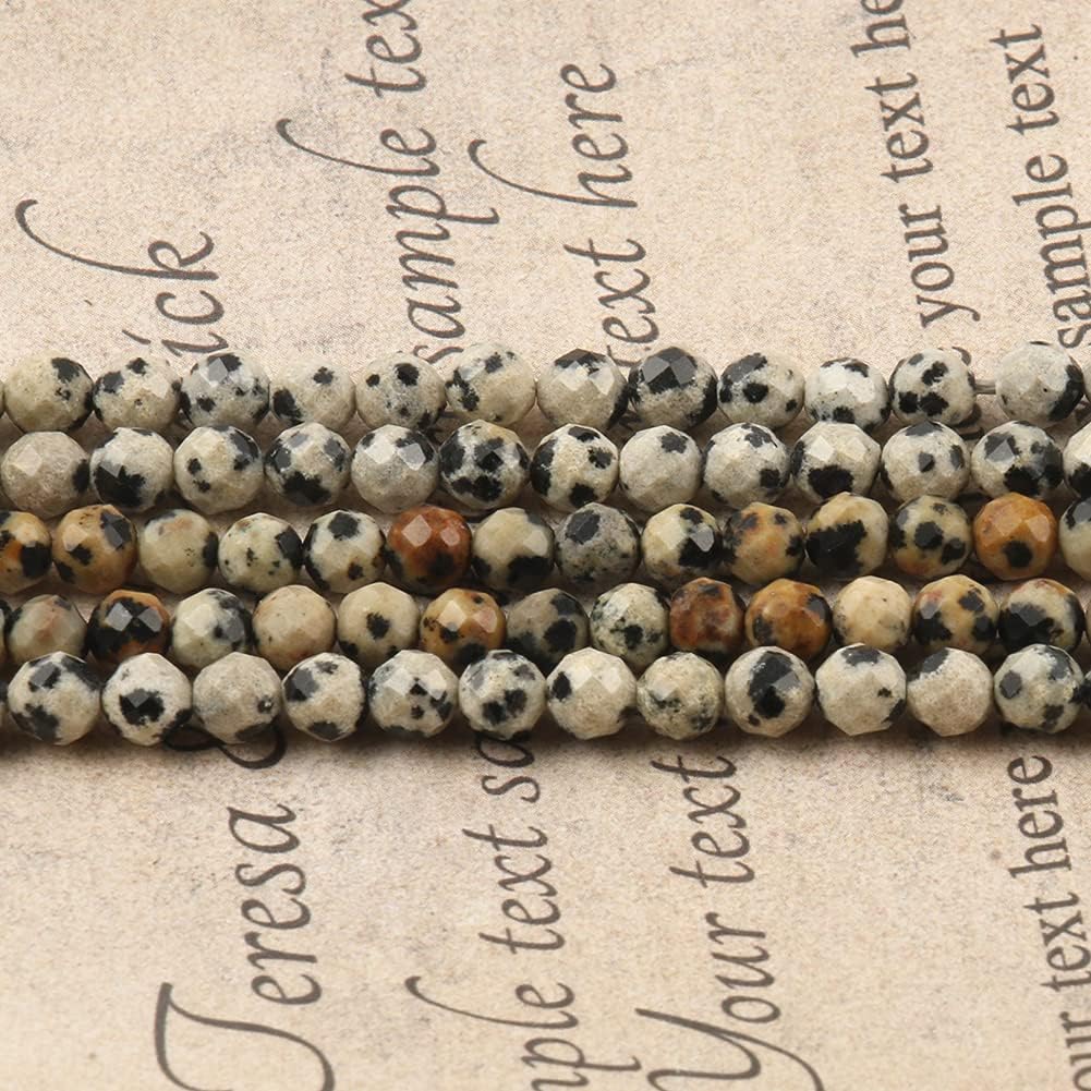 Song Xi 180pcs 2mm Natural Dalmatian Gemstone Beads Faceted Round Loose Stone Beads for Jewelry Making