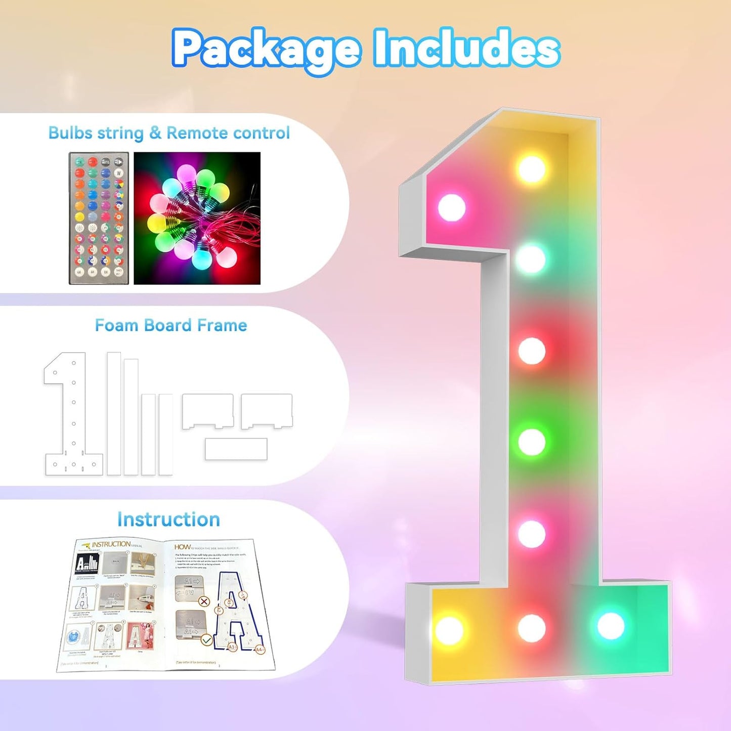 Ledido 4FT Marquee Light Up Numbers, 34 Colors Changing Marquee Numbers 4 Feet Tall with Remote, Big Numbers for Party Wedding Graduation Birthday Decoratoons, Large Light Up Number 4