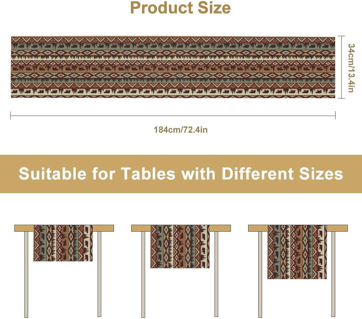 Retro Cabin Table Runner Rustic Bear Forest Farmhouse Lodge Jungle Table Runner for Dinner Party Living Room Kitchen Aztec Vintage 13x60 Inch