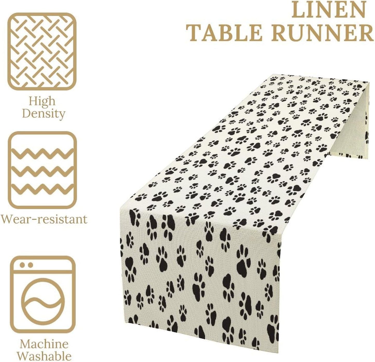 Dog Paws Table Runner,Cartoon Cute Black White Animal Footprints Abstract Tablecloth Burlap for Hotel Indoors Outdoor Dining Room Kitchen Home Decor,W13X L36 in