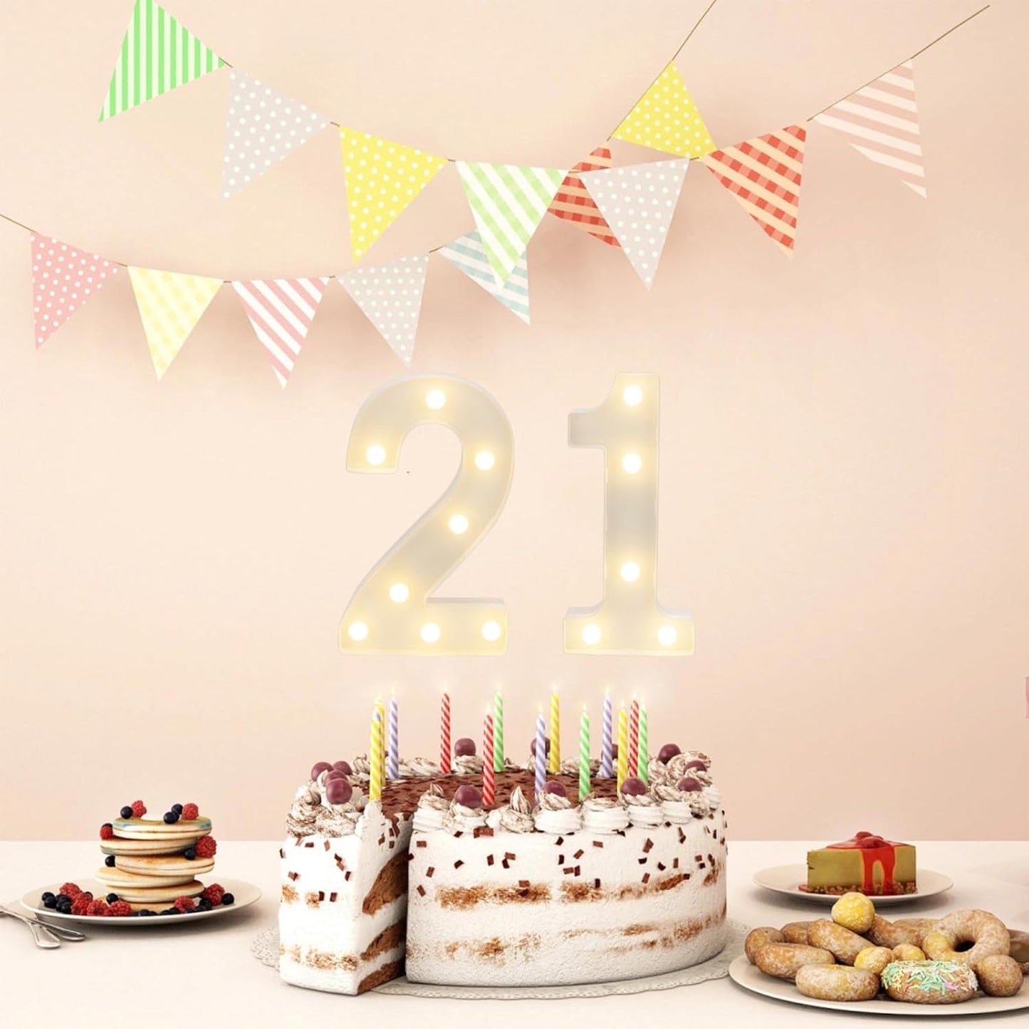 LED Marquee Letter Lights, Decorative Light Up Numbers for 21th Birthday Party, Battery Operated, Warm White Small Marquee 21 Sign for Anniversary Decorations