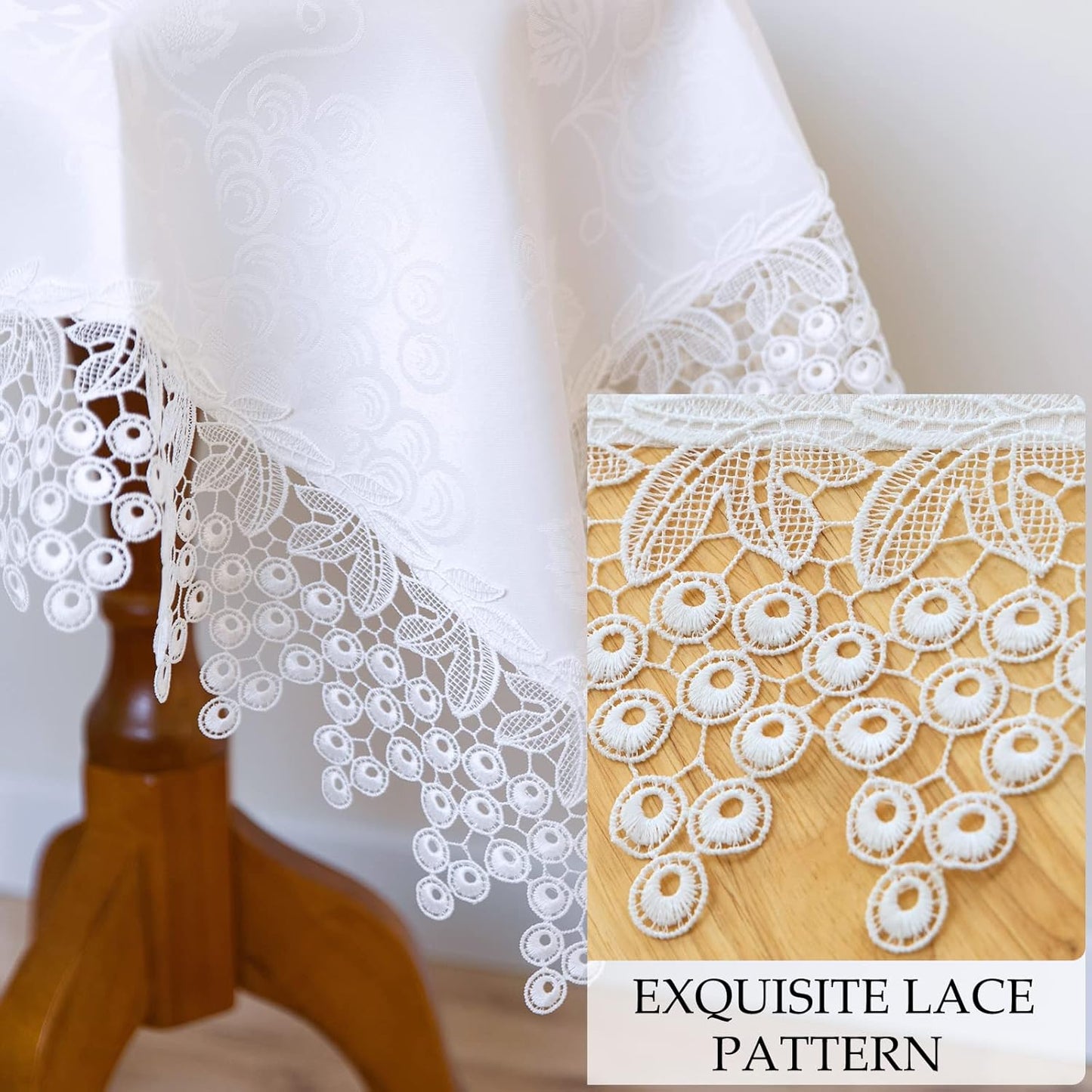 White lace Premium Square Farmhouse Tablecloth Waterproof OilProof SpillProof AntiShrink Soft Wrinkle Resistant Decorative Fabric Table Cover Kitchen Dinning Party Wedding Banquet