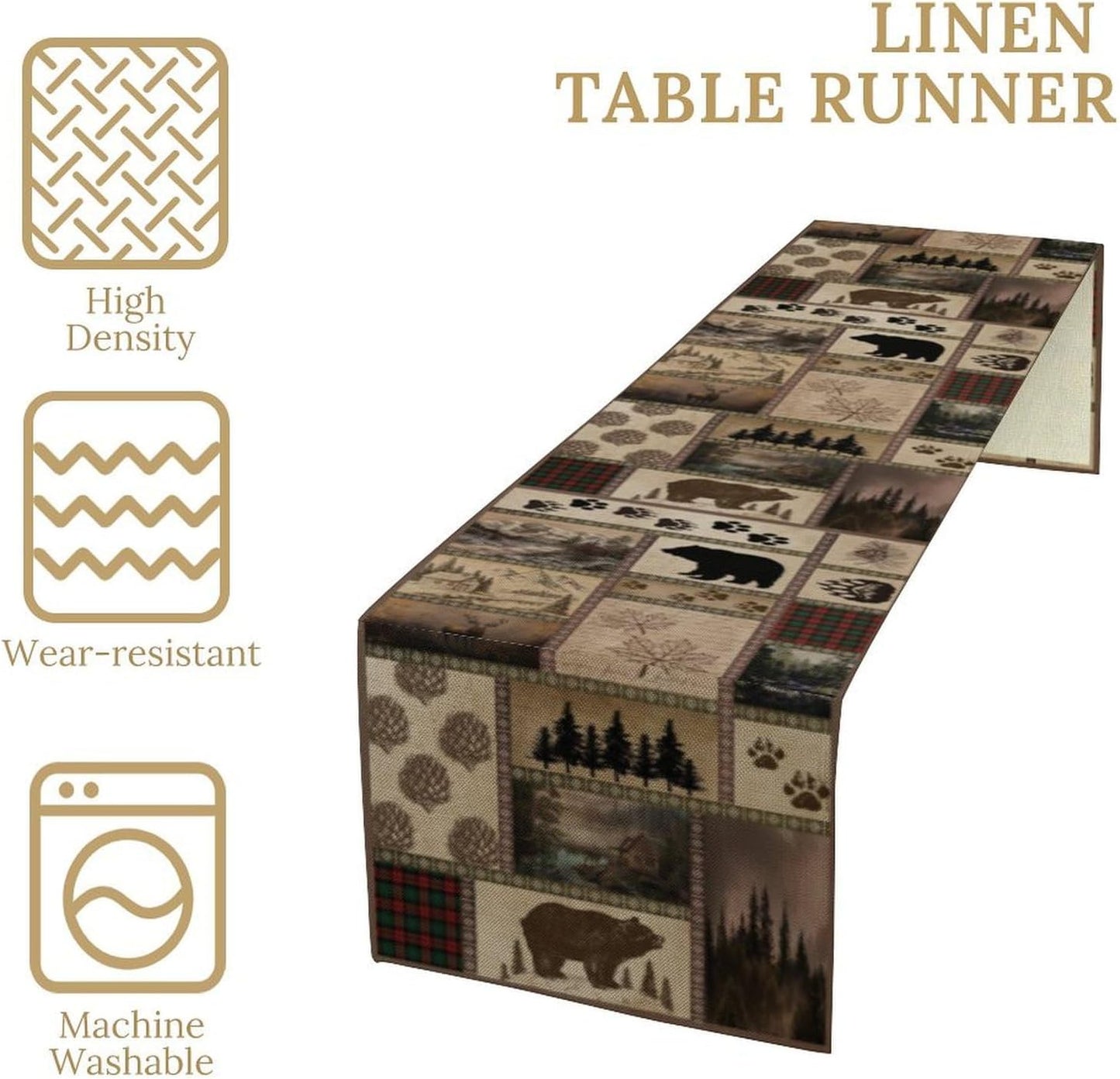 Retro Rusticd Cabin Table Runner Bear Country Farmhouse Vintage Lodge Table Runner for Party Dinner Festival Bedroom Living Room Kitchen 13x120 Inch
