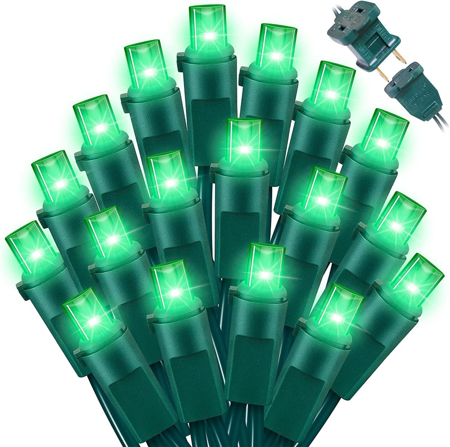 Green Wide Angle LED Christmas Lights, 64.8 Ft 300 Count, Pack of 3 Strands 21.9 Ft 100 Lights UL Certified Commercial Grade Green Wire 5mm Holiday String Light