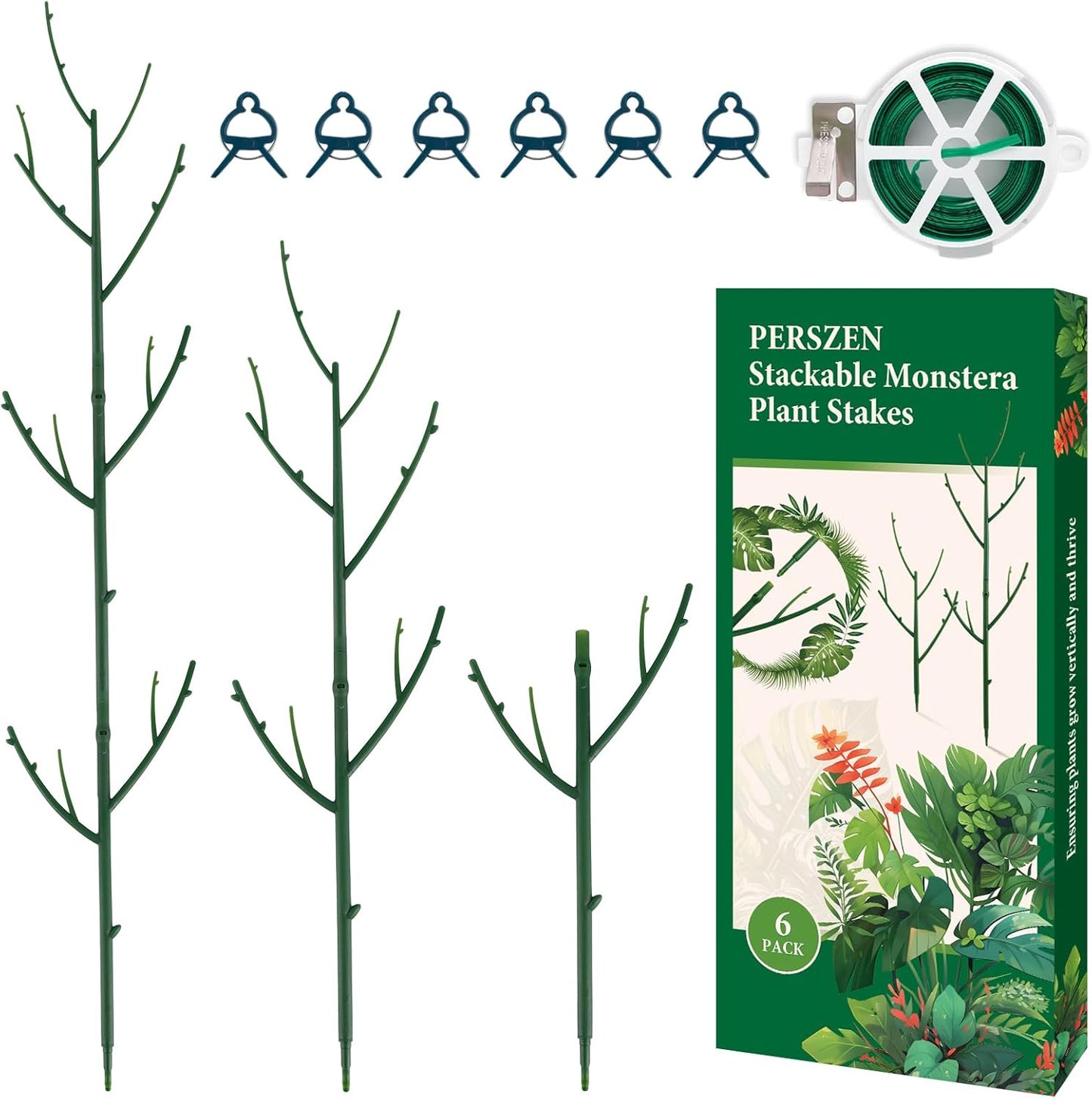 6 Pack Stackable Monstera Plant Support, Plant Stakes for Indoor and Outdoor Plants Use, Garden Stakes for Climbing and Potted Plants, Pothos, Philodendron