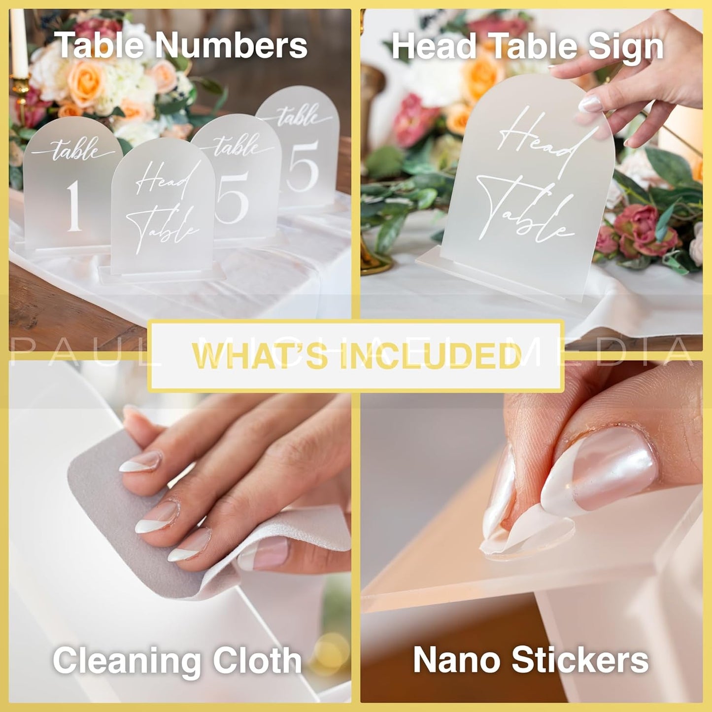 Frosted Arch Acrylic Table Numbers for Wedding Reception -20 Pack 5" x 7" White Font Table Number Centerpiece Set with Holder Stands & Head Table Sign - Anniversary, Event, Party, Wedding Table Numbers 1-20