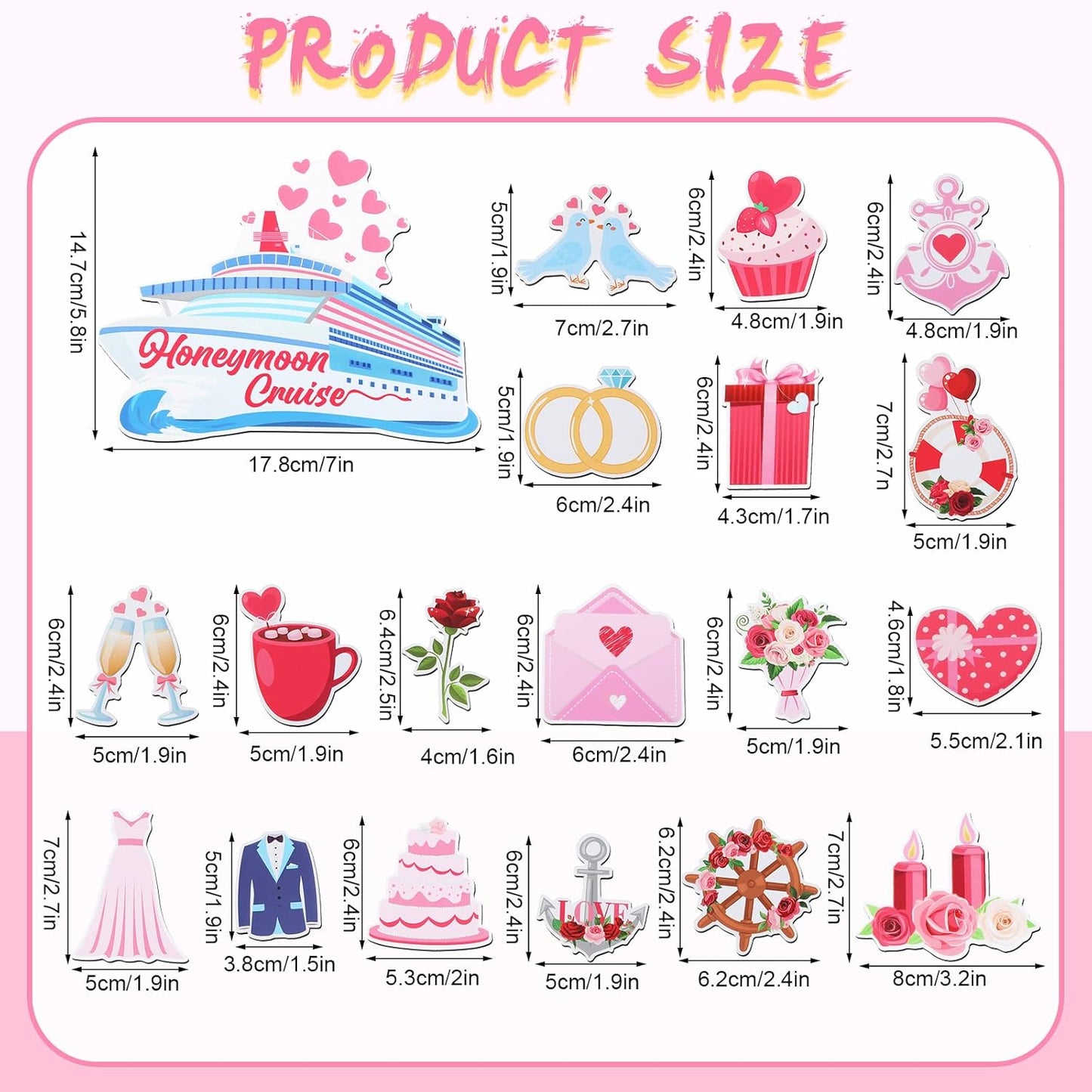 Oudain 19 Pcs Honeymoon Cruise Door Decorations Wedding Cruise Door Magnets Anniversary Sign Wedding Car Ship Magnets for Honeymoon Carnival Party Decor