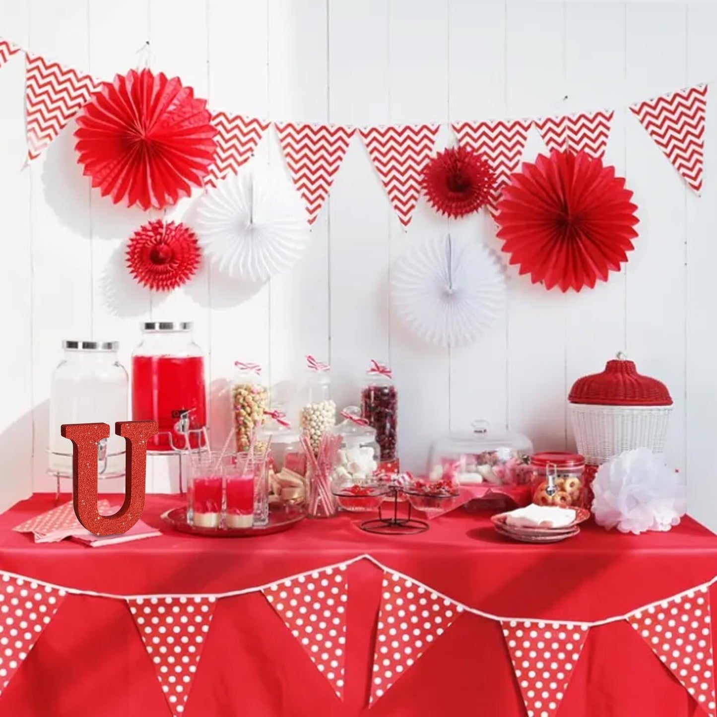 TONIFUL 8 Inch Red Glitter Letter U Table Centerpiece A-Z Red Birthday Party Decorations,Red Alphabet U for Birthday,Chrismas,Graduation,Bridal Shower,Wedding,Anniversary Party Supplies