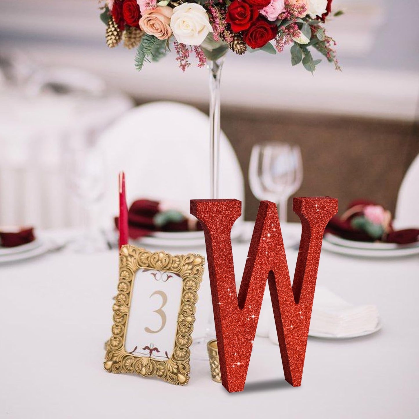 TONIFUL 8 Inch Red Glitter Letter W Table Centerpiece A-Z Red Birthday Party Decorations,Red Alphabet W for Birthday,Chrismas,Graduation,Bridal Shower,Wedding,Anniversary Party Supplies