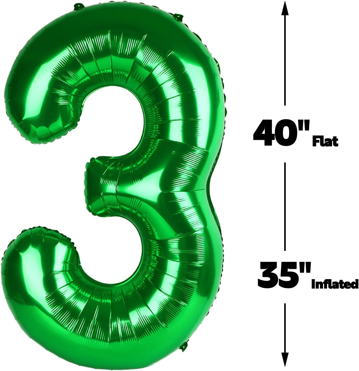 40 Inch Green 3 Large Number Balloon, 3 13 23 30 33 36 38 Green Birthday Party Decorations, Number Three Foil Balloons for Anniversary Party Graduations Celebration Supplies
