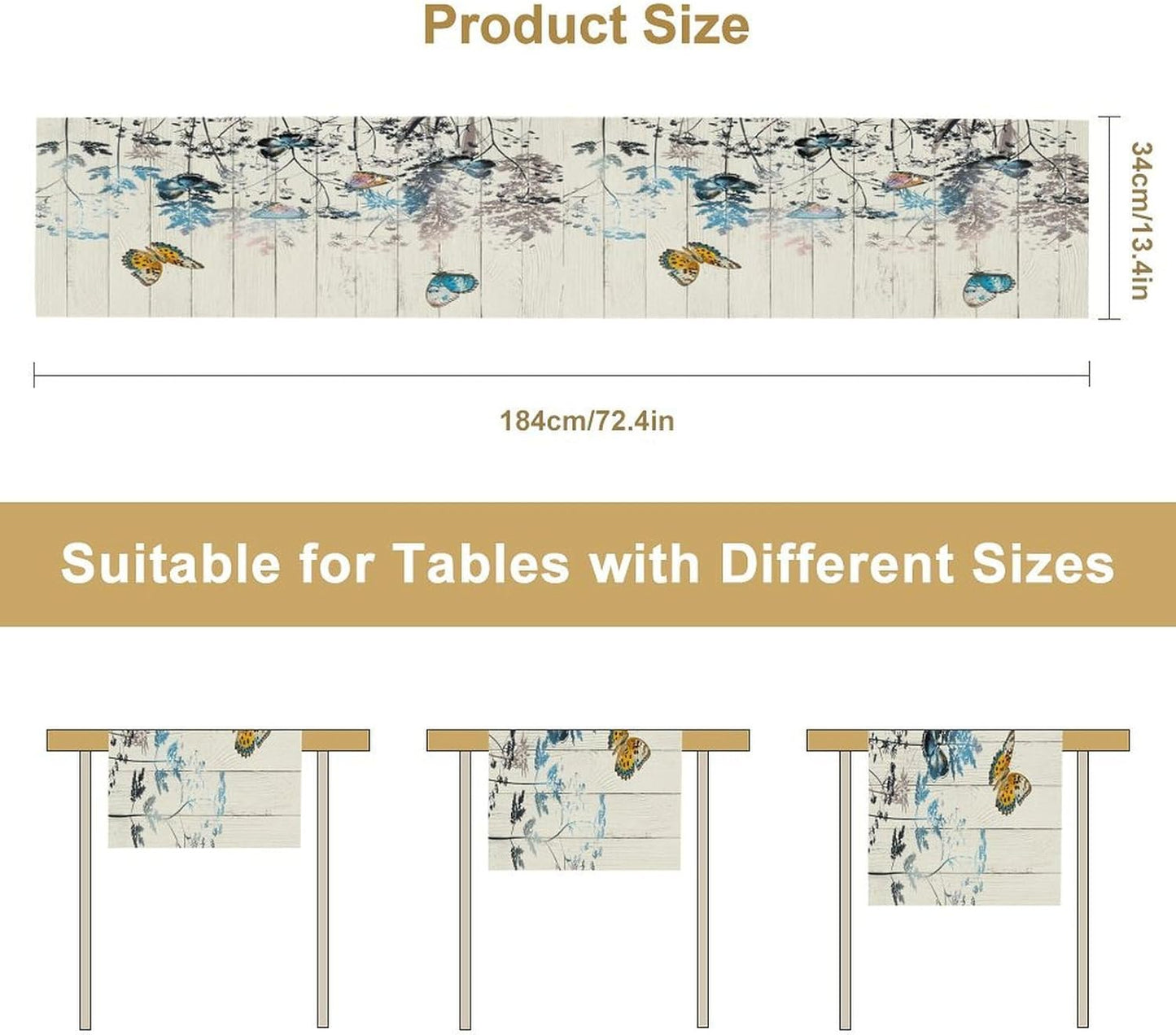 Nature Dandelion Table Runner,Rustic Floral Wood Plank Butterfly Girl Women Pattern Print Burlap Tablecloth for Hotel Indoors Outdoor Dining Room Kitchen Table Decor, 13x60in