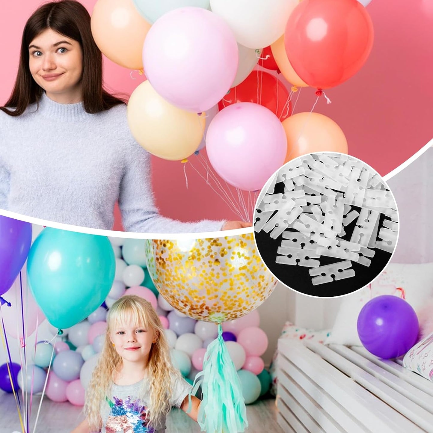 100pcs H-Shape Balloon Clips - Plastic Balloon Sealing Ties for Wedding, Party & Holiday Decorations - Balloons Tying Tool for Christmas, Wedding, Birthday, Baby Shower, Events(Clear)