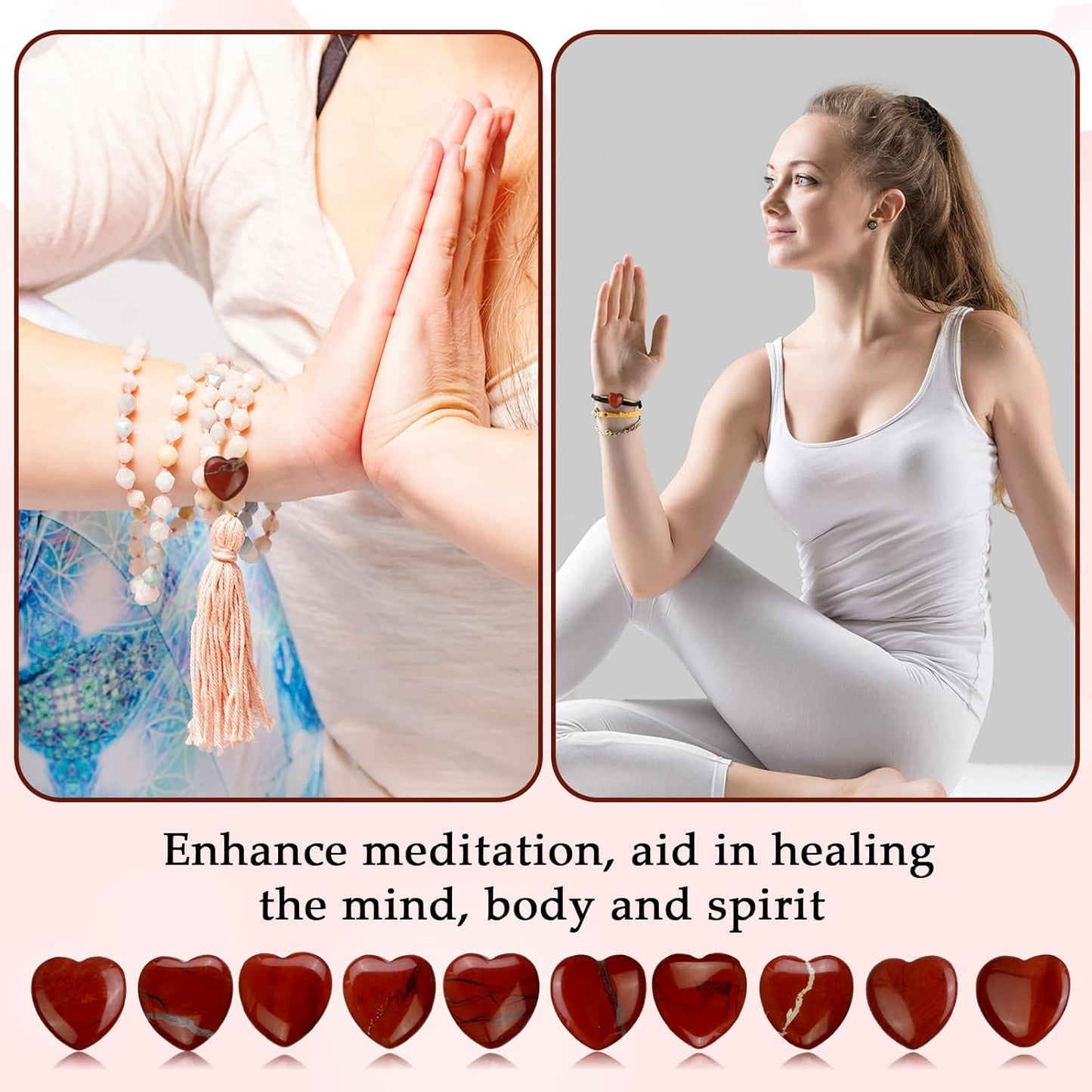 Gerrii 50 Pcs Heart Healing Stone Bulk Quartz Heart Inspirational Stones Gift for Women Love Pocket Polished Natural Energy Balancing Meditation 0.8 Inch(Red)