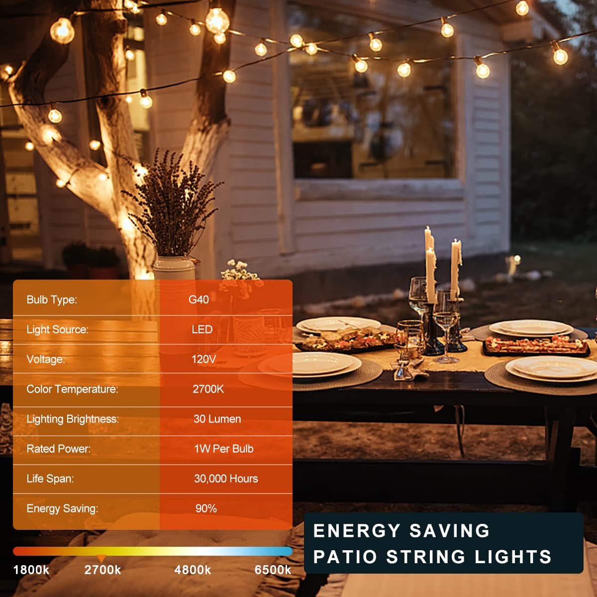 Kawaya Outdoor String Lights 25 FT LED Patio Light with 12+1 Shatterproof Edison Globe Bulbs - IP65 Waterproof Dimmable Hanging Lights - 2700K Warm White Lighting for Outside Yard Porch Deck Bistro