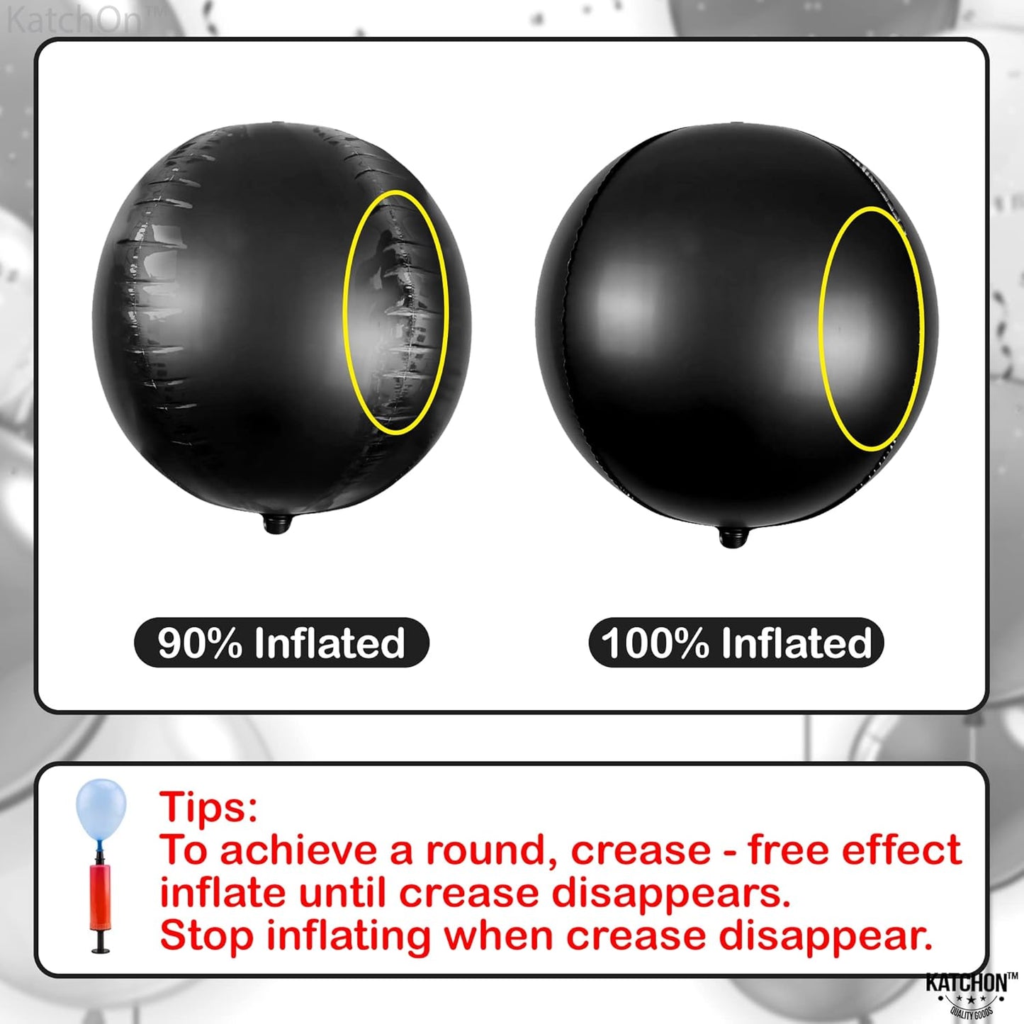 KatchOn, Big Matte Black Foil Balloons - 22 Inch, Pack of 6 | 4D Metallic Black Balloons for Halloween, Birthday Decorations | Black Metallic Balloon, Round Foil Balloons for New Year, Anniversary