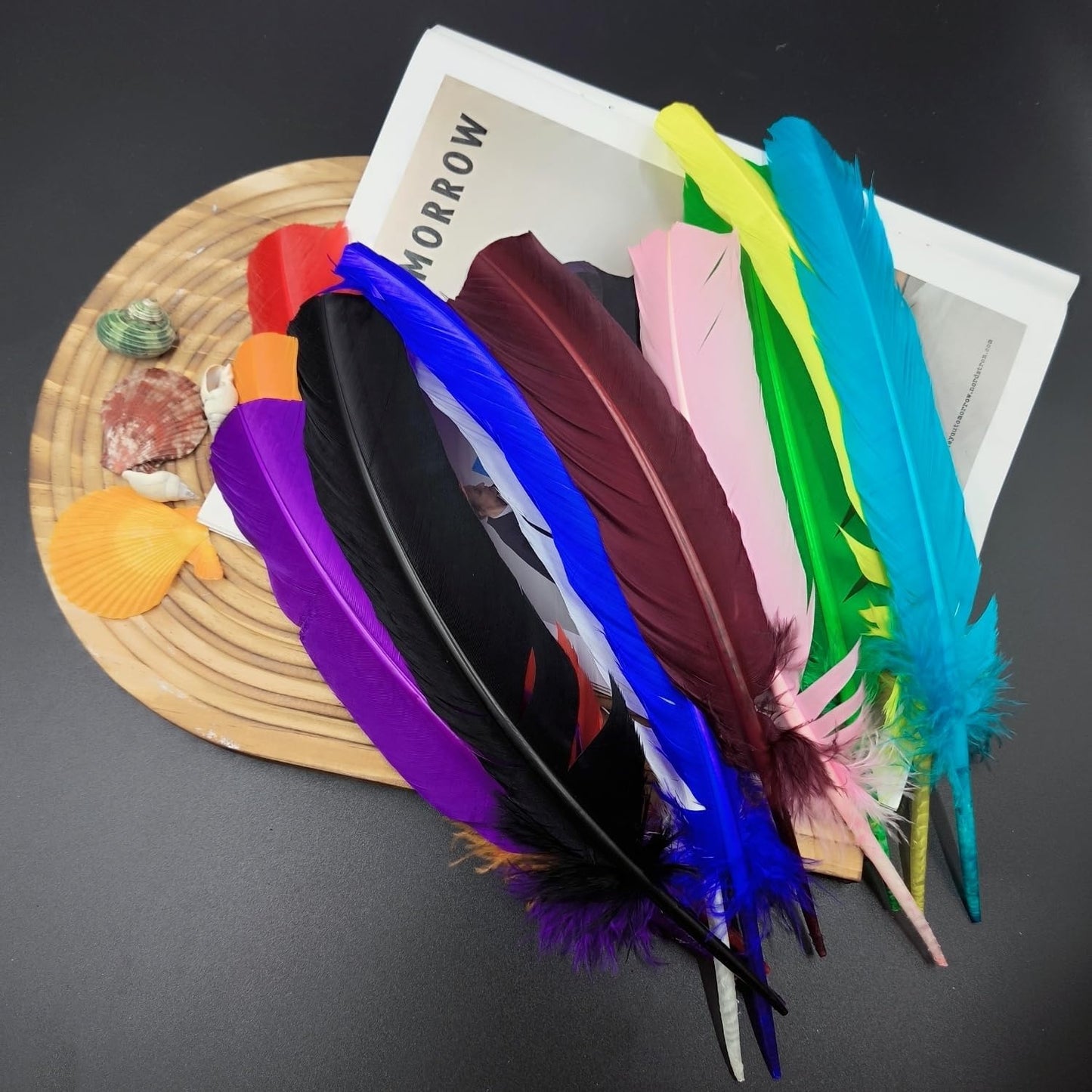 Colorful Turkey Feathers,22 Pcs Natural Feathers Bulk Long 10-12 inch (25-30cm),Turkish Feather for Crafts DIY Wedding Home Party Mardi Gras Decorations (Colorful)