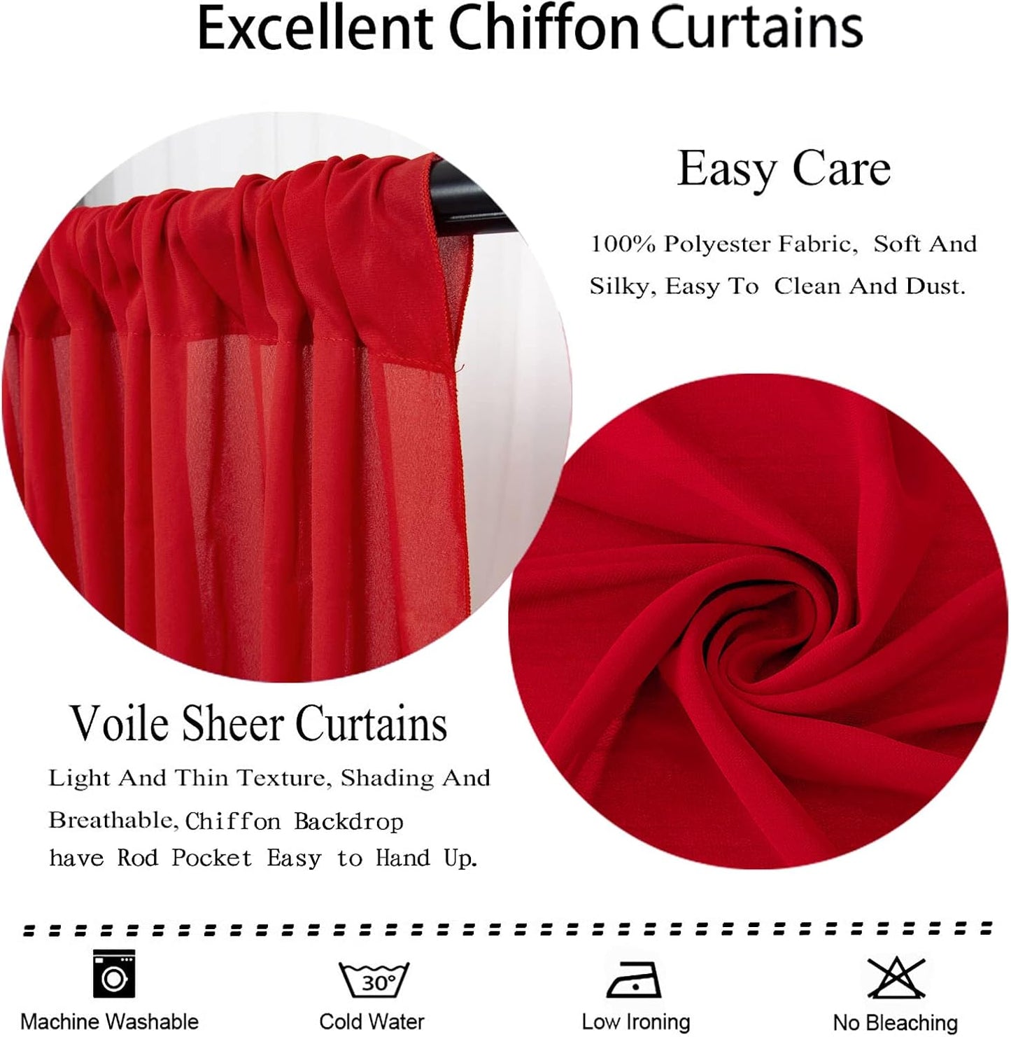 DUOBAO Chiffon Backdrop Curtain-2 Panels 29x108-Inch Red Wedding Fabric Drapes Beach Curtains for Living Room Voile Window Drapes Photography Background for Wedding Ceremony (Red)