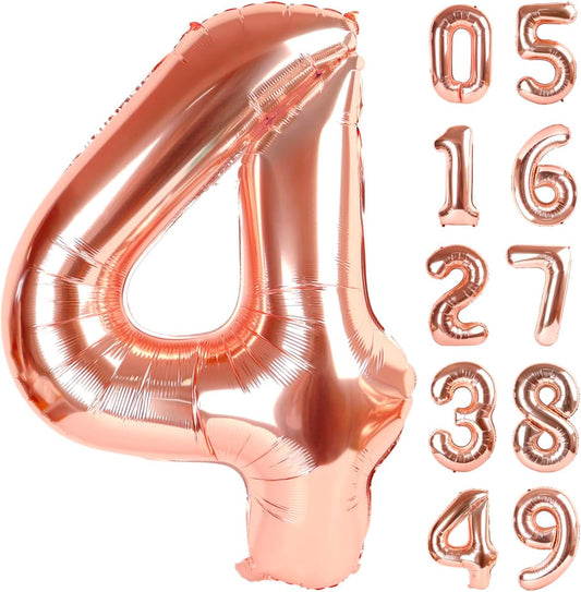 40 Inch Rose Gold Large Number 4 Birthday Balloon, Giant Number Four 14 24 34 40 44 Balloons, Rose Gold Foil Mylar Big Balloons for Anniversary Graduation Supplies Decorations