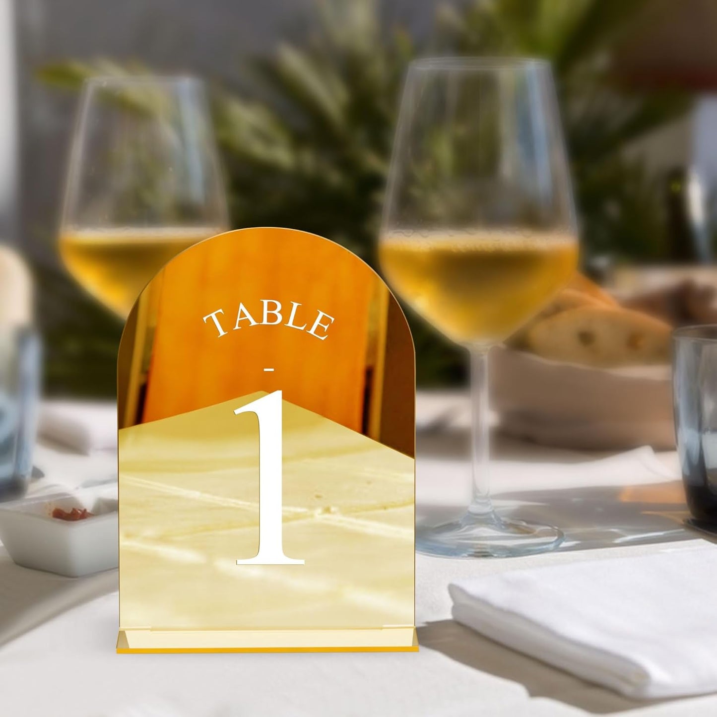 JOYIT Arch Wedding Table Numbers 1-40 with Stands – 5" X 7" Acrylic Mirrored Gold Table Number Holders, Perfect for Wedding Receptions, Parties, Anniversaries, and Events