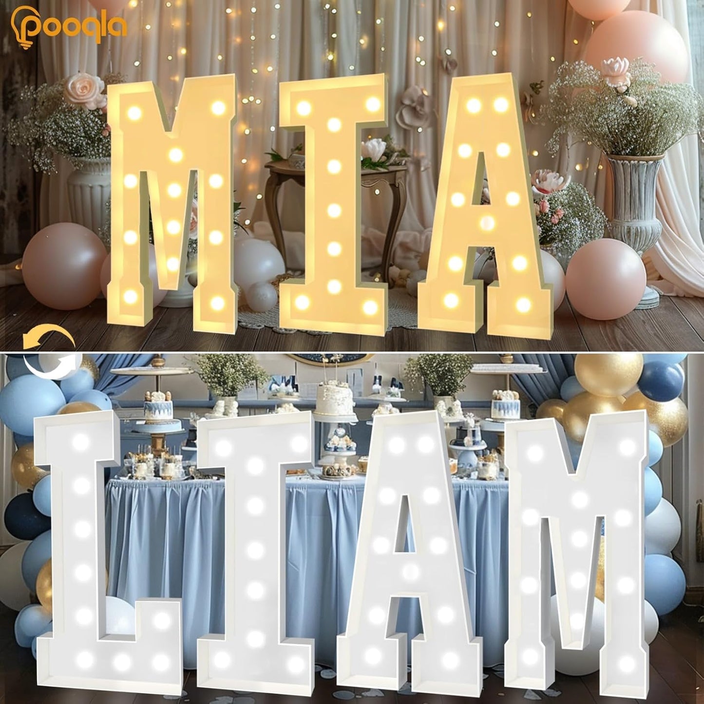 Pooqla 4 FT Marquee Light Up Letters, Cool White and Warm White Marquee Letter 4 Feet Tall, Giant LED Sign Big Mosaic Letter X for Balloons Birthday Party Anniversary Wedding Decorations