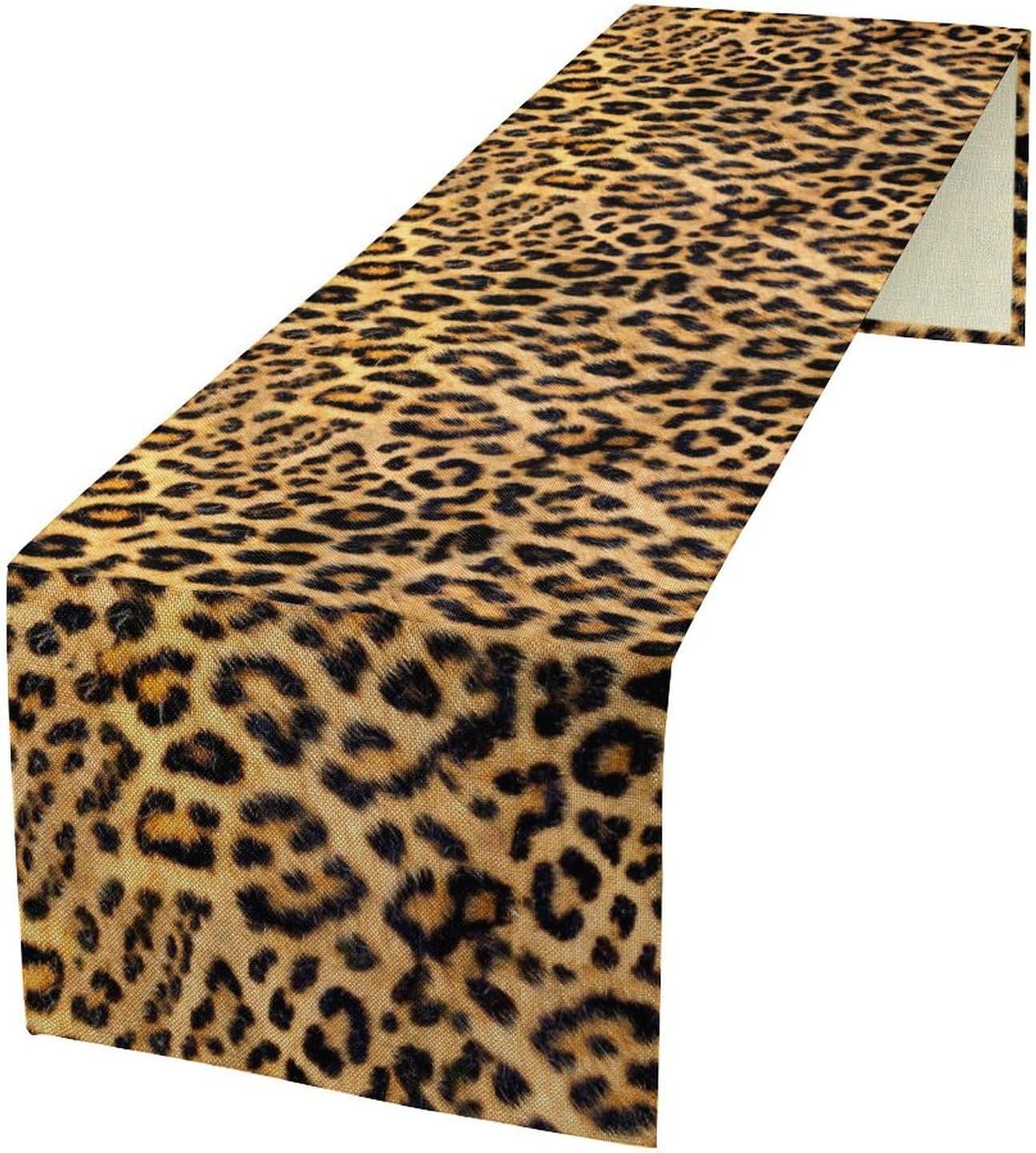 Leopard Print Dinning Table Runner, Cotton Linen Rustic Cottage Country Farm Safari Wildlife Fur Print Table Runners for Table Dresser Runner Dinning Kitchen Party Holidays Home, 13x108 Inch