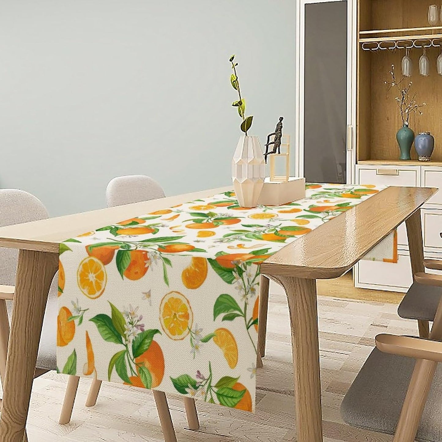Spring Summer Orange Table Runner Vintage Citrus Lemon Fruit Mandarin Floral Dinner Runner for Farmhouse Baby Shower Party Holiday Home Kitchen Dining Table Decor 13x60