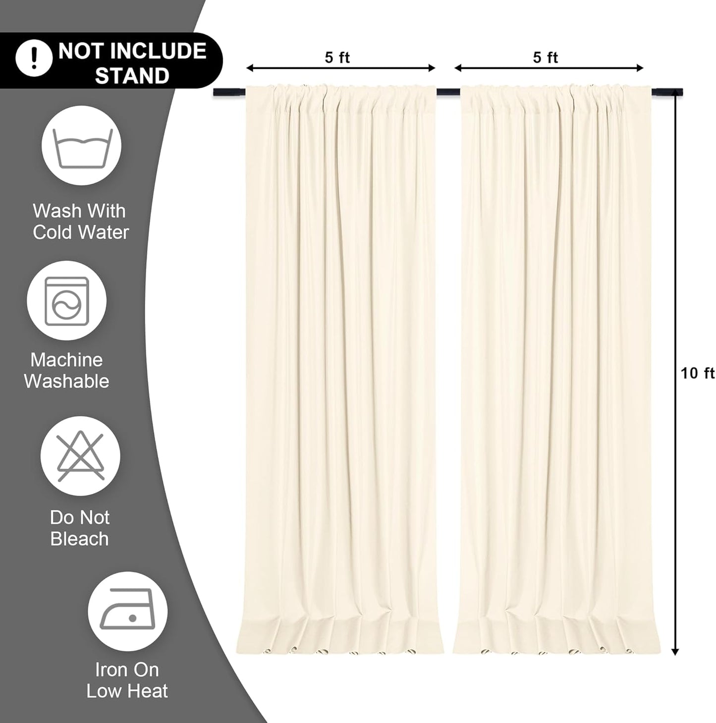 DWCN 10x10 FT Backdrop Curtains for Parties, Photography Backdrop Drapes with Rod Pockets for Wedding Decorations Stage Birthday Family Gatherings, 2 Panels 5ft x 10ft, Champagne