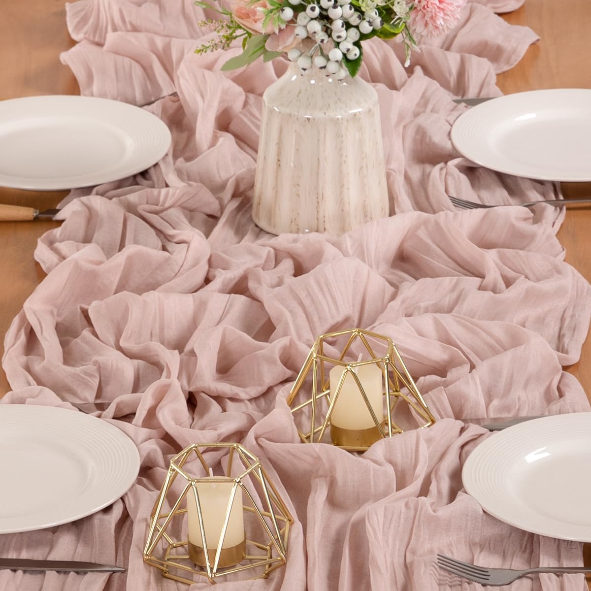 MLMW 4 Pack Pink Cheesecloth Table Runner Boho Gauze Rustic Cheese Cloth Table Runner 160 inch Sheer 13.3ft for Gender Reveal Wedding Party Baby Bridal Shower Birthday