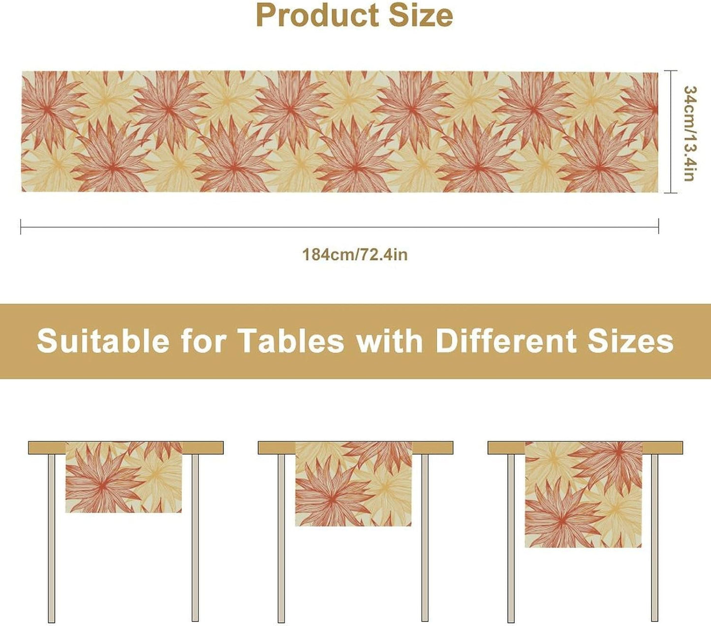 Autumn Chrysanthemum Table Runner, Vintage Modern Geometric Floral Boho Table Runner for Kitchen Dining Bedroom Living Room Table Decor for Indoor Outdoor Home Party, 13x108 Inch