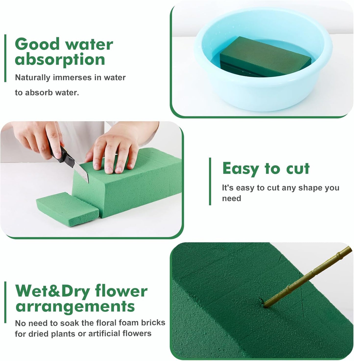 8 Pcs Round Floral Foam Blocks for Fresh & Artificial Flowers, 6.5" Wet & Dry Green Flower Foam for Indoor Outdoor Floral Arrangements, Large Styrofoam Block for Wedding, Birthdays, Home Décor