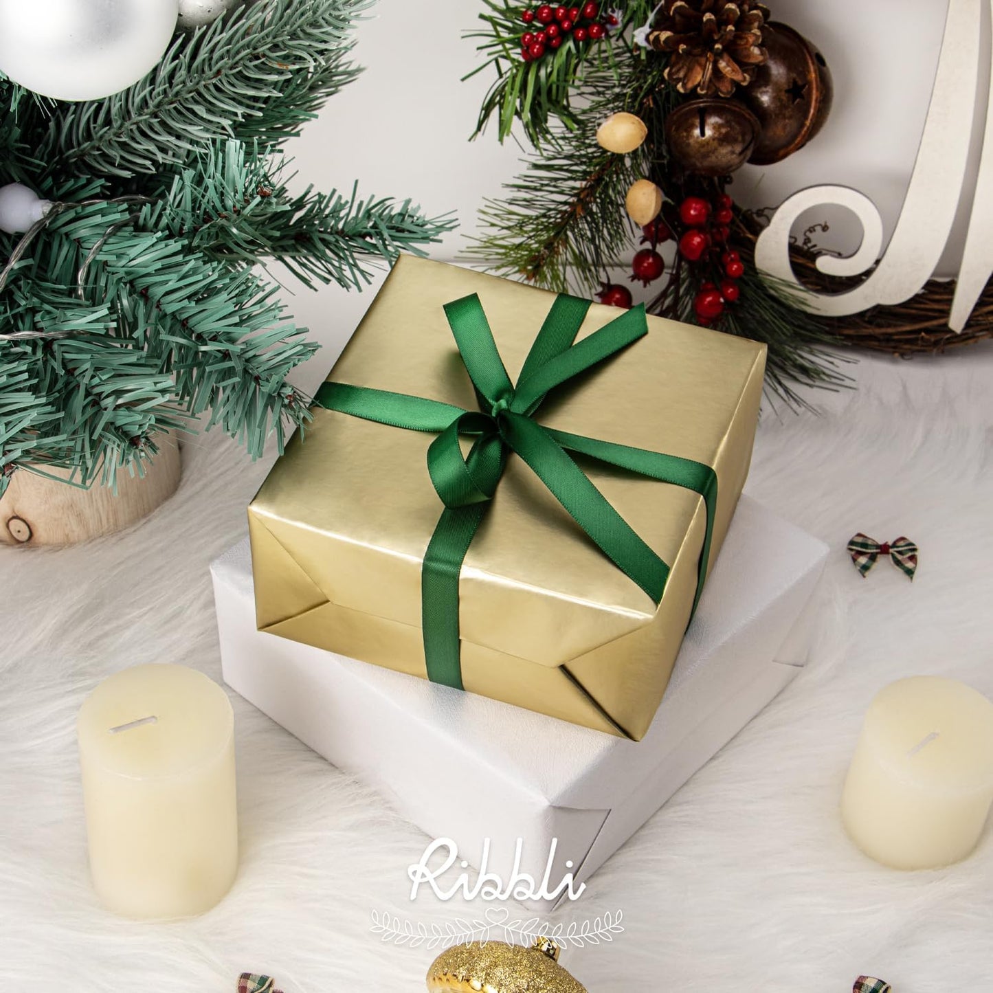 Ribbli Forest Green Double Faced Satin Ribbon,1/2 Inch x Continuous 25 Yards,Use for Craft Bows Bouquet, Gift Wrapping, Wedding Decoration, Floral Arrangement