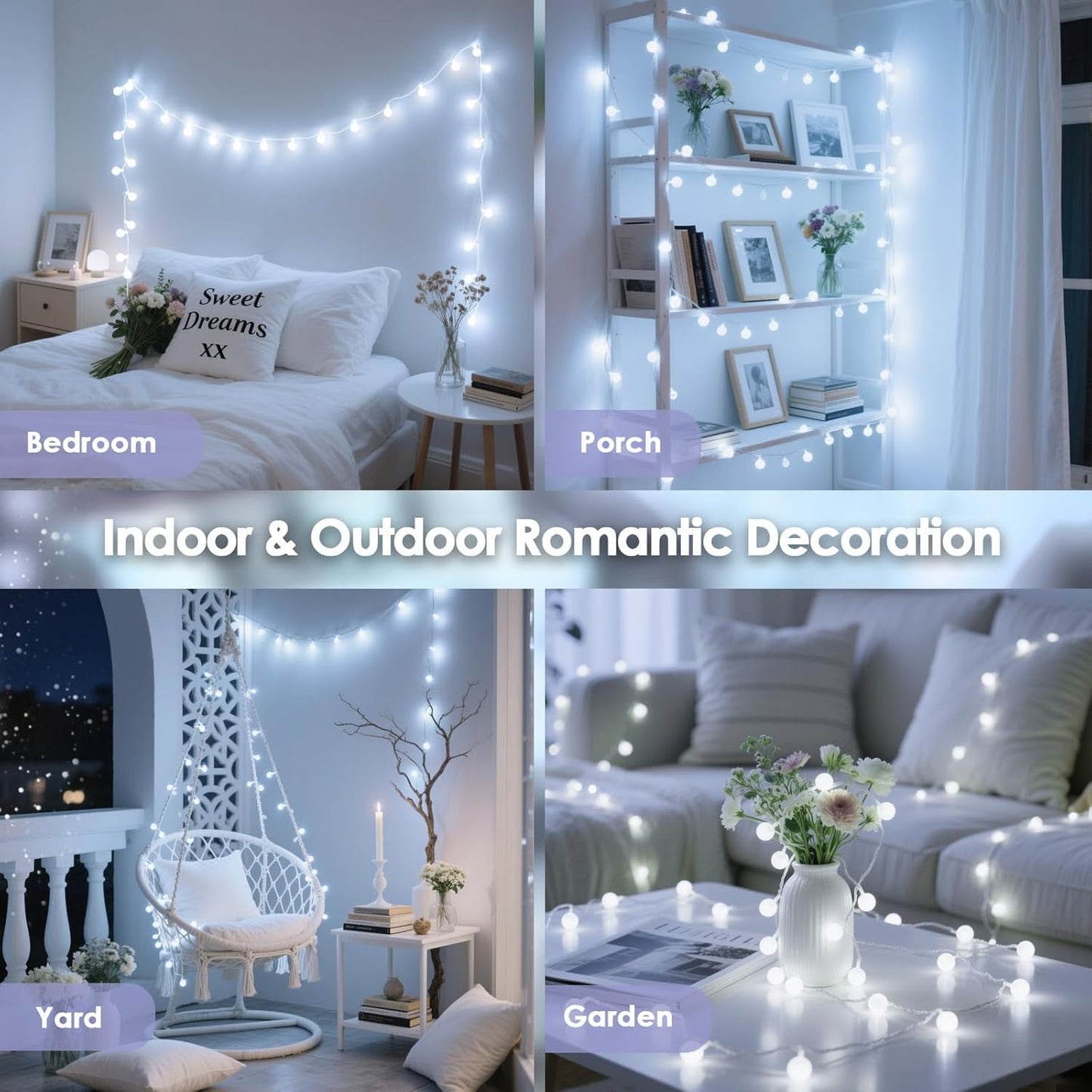100LED Connectable String Lights Indoor Outdoor for Bedroom, 43ft White Fairy Lights with Remote & Timer, Plug in 8 Modes Waterproof Globe Hanging Twinkle Light for Room Classroom Wedding Decor