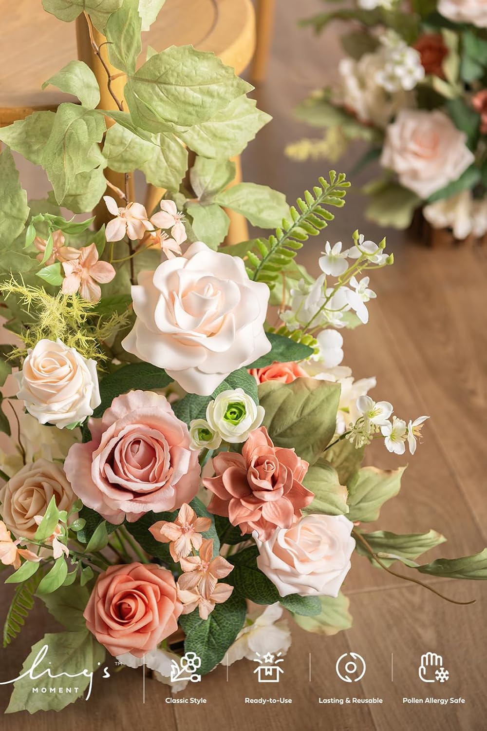 Ling's Moment 17.5" Tall Standing Artificial Flowers Arrangements 4pcs Fall Wedding Aisle Runner Chair Decorations Blush & Pink Centerpieces for Ceremony Reception Rose Floral Party Outdoor