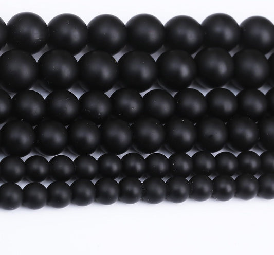 Natural Frosted Black Glass Stone Beads Gemstone Round Crystal Energy Jade Beads Stone Beads for Jewelry Making DIY Bracelet Necklace Jewelry Making 1 Strand 15.5inch 91PCS 4MM