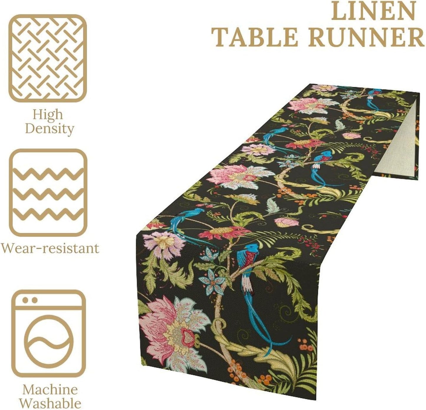 Floral Butterfly Table Runner Seasonal Spring Flower Bird Table Decoration Table Runner for Home Party Decoration 13x108 Inch