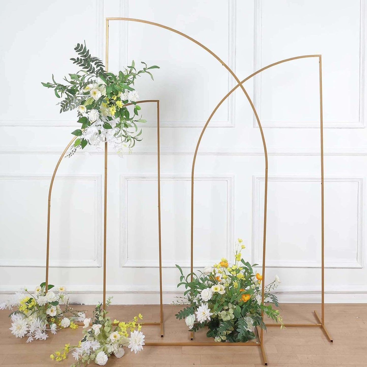Tableclothsfactory 7ft Gold Metal Wedding Arch Chiara Backdrop Stand, Half Moon Floral Frame Arbor Display