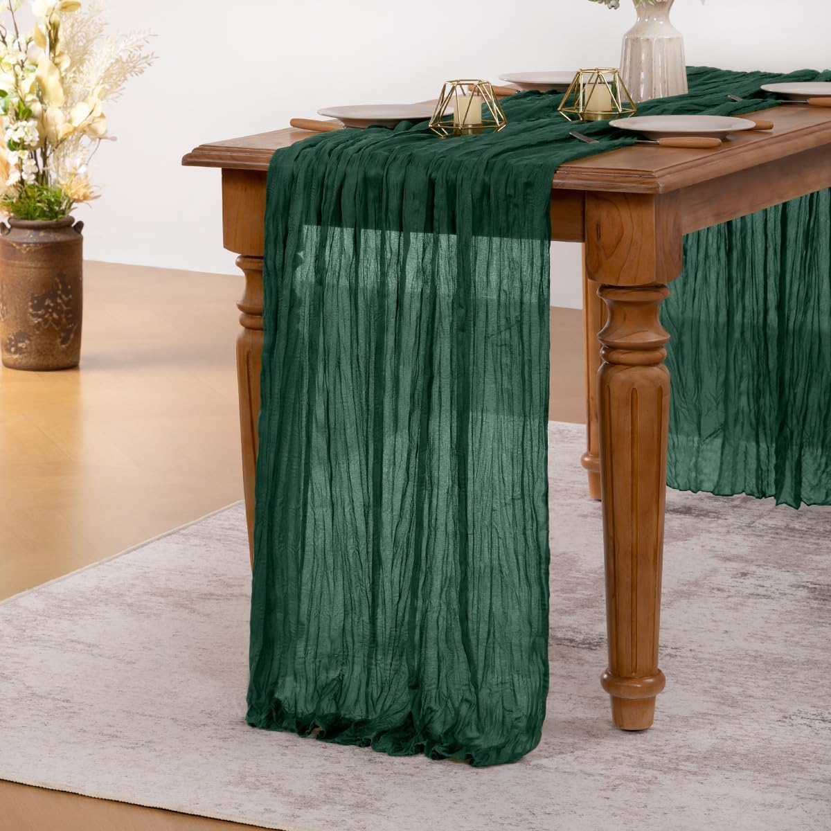 MLMW 4 Pack Christmas Table Runner Cheesecloth Emerald Green Table Runner Boho Cheese Cloth Gauze 160 inch Rustic Table Runner 13.3ft for Party Wedding Baby Bridal Shower Birthday