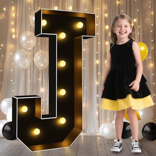 Pooqla 3FT Marquee Light Up Letters, Black LED Party Decor Large Marquee Letters 3 Feet Tall, Giant Mosaic Letter for Birthday Graduation Anniversary Wedding Decoration, Letter J